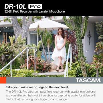 TASCAM DR-10L Pro Ultra Portable Personal Recorder with Lavalier Microphone, 32-bit Float Recording, microSDHC Card Support, and Support for Atomos Wireless Timecode