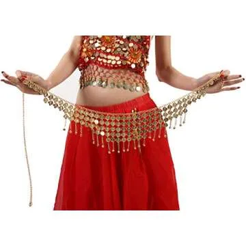 Cielary Gold Metal Coins Belly Dance Hip Scarf - Perfect Halloween and Costume Accessory