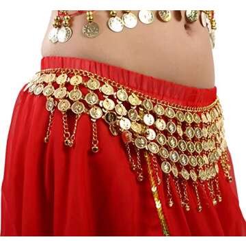 Cielary Gold Metal Coins Belly Dance Hip Scarf Belt Halloween Costume Accessory,Gold