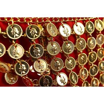 Cielary Gold Metal Coins Belly Dance Hip Scarf Belt Halloween Costume Accessory,Gold