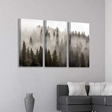 Foggy Forest Picture Wall Art - 3 Panels Canvas Print