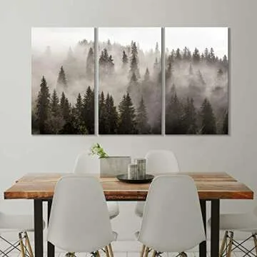 Foggy Forest Picture Wall Art - 3 Panels Canvas Print