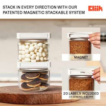 Cliik 3-Pack Magnetic Stackable Kitchen Containers, Jars for Organization and Storage, Kitchen Stora...