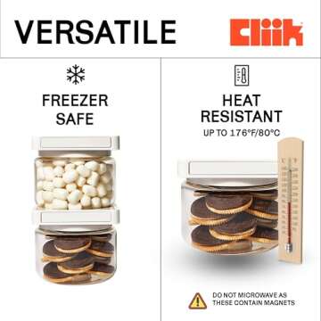 Cliik 3-Pack Magnetic Stackable Kitchen Containers, Jars for Organization and Storage, Kitchen Storage & Pantry Organizer with Lid, Shatterproof, Leakproof & Airtight