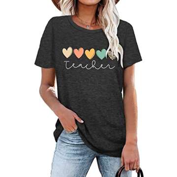 Teacher Shirts Women Funny Teach Printed Graphic Tshirt Short Sleeve T-Shirt Blouse Teacher Gifts To...