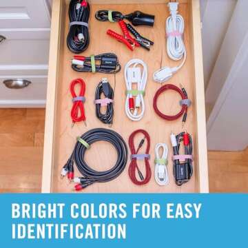 VELCRO Brand ONE-WRAP Cable Ties | 60Pk | 8 x 1/2" Straps, Multicolor | Strong Reusable Wire Managem...