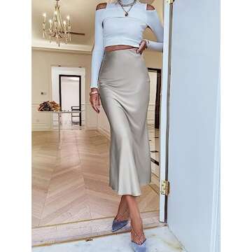 DIERAN Women's Summer Casual Skirts High Waist Solid Satin Long Skirt for Beach