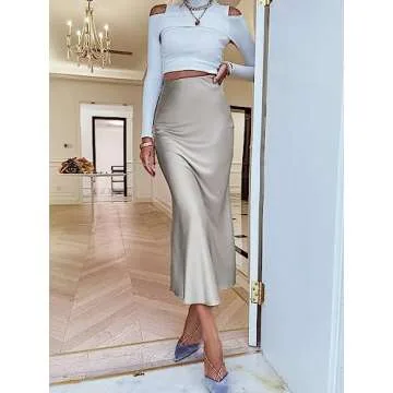 DIERAN Women's Summer Casual Skirts High Waist Solid Satin Long Skirt for Beach
