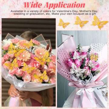 cridoz 208Pcs Flower Bouquet Accessories, 60 Floral Wrapping Paper, 9 Gold Crowns, 36 Butterfly Decorations, 100 Flower Pins and 3 Ribbons for Bouquets, Florist Supplies