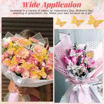 cridoz 208Pcs Flower Bouquet Accessories, 60 Floral Wrapping Paper, 9 Gold Crowns, 36 Butterfly Decorations, 100 Flower Pins and 3 Ribbons for Bouquets, Florist Supplies