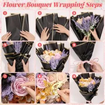 cridoz 208Pcs Flower Bouquet Accessories, 60 Floral Wrapping Paper, 9 Gold Crowns, 36 Butterfly Decorations, 100 Flower Pins and 3 Ribbons for Bouquets, Florist Supplies