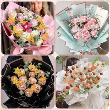 cridoz 208Pcs Flower Bouquet Accessories, 60 Floral Wrapping Paper, 9 Gold Crowns, 36 Butterfly Decorations, 100 Flower Pins and 3 Ribbons for Bouquets, Florist Supplies