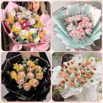 cridoz 208Pcs Flower Bouquet Accessories, 60 Floral Wrapping Paper, 9 Gold Crowns, 36 Butterfly Decorations, 100 Flower Pins and 3 Ribbons for Bouquets, Florist Supplies