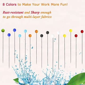 Urmspst 250PCS Colored Glass Head Sewing Pins