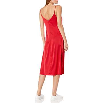 The Drop Women's Ana Silky V-Neck Midi Slip Dress Dress, -Red, XS