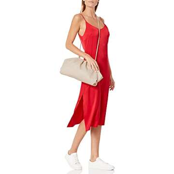 The Drop Women's Ana Silky V-Neck Midi Slip Dress Dress, -Red, XS
