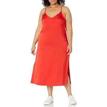 The Drop Women's Ana Silky V-Neck Midi Slip Dress Dress, -Red, XS