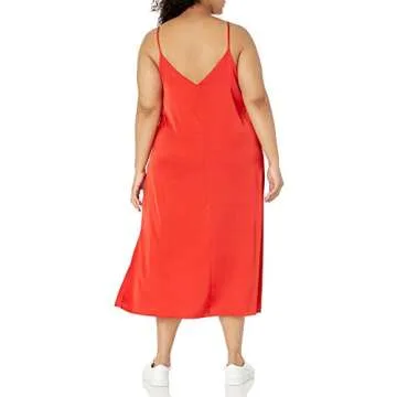 The Drop Women's Ana Silky V-Neck Midi Slip Dress Dress, -Red, XS