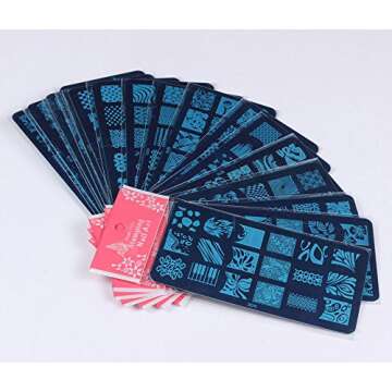 Finger Angel 16 PCS Designs Nail Art Stamping Stamp Plates with Template Holder Set Manicure Tools Nail Art Templates Stencils Decorations Tips