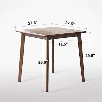 Livinia Canberra 27.6" Square Wooden Dining Table/Mid Century Modern Malaysian Oak Kitchen Table (Wa...