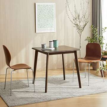 Livinia Canberra 27.6" Square Wooden Dining Table/Mid Century Modern Malaysian Oak Kitchen Table (Walnut) Table Only