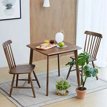 Livinia Canberra 27.6" Square Wooden Dining Table/Mid Century Modern Malaysian Oak Kitchen Table (Walnut) Table Only