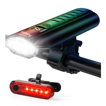 Bike Light Set USB Rechargeable - 5400mAh Bike Headlight & Taillight with Digital Display, 3 LED Sup...