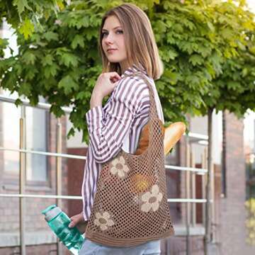 2 Pcs Boho Crochet Bag Knitted Tote Bag Grunge Aesthetic Tote Bag Mesh Hollow Shoulder Bags Casual Hippie Purse