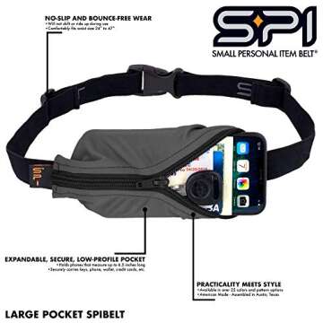 SPIbelt Large Pocket Running Belt for Women Men, Phone Holder for Running, Running Fanny Pack, Holder for Phone, Running Waist Pack, Expandable, Adjustable. Black with Black Zipper