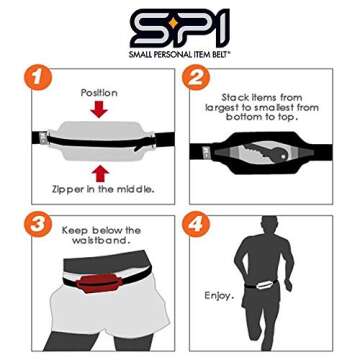 SPIbelt Large Pocket Running Belt for Women Men, Phone Holder for Running, Running Fanny Pack, Holder for Phone, Running Waist Pack, Expandable, Adjustable. Black with Black Zipper