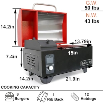 Hello.Dr Hello.Dr Portable Pellet Grill, Portable Pellet Smoker, Tabletop Smoker Grill 8 in 1 for RV Camping Tailgating RV Cooking BBQ, Outdoor Grills &Smokers Intelligent Temperature Control,Red