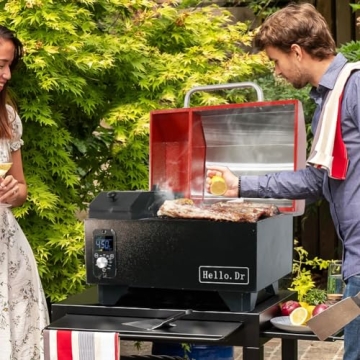 Hello.Dr Hello.Dr Portable Pellet Grill, Portable Pellet Smoker, Tabletop Smoker Grill 8 in 1 for RV Camping Tailgating RV Cooking BBQ, Outdoor Grills &Smokers Intelligent Temperature Control,Red