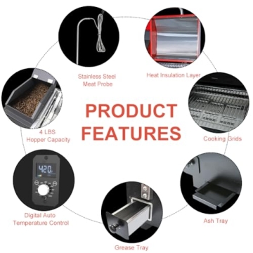 Hello.Dr Hello.Dr Portable Pellet Grill, Portable Pellet Smoker, Tabletop Smoker Grill 8 in 1 for RV Camping Tailgating RV Cooking BBQ, Outdoor Grills &Smokers Intelligent Temperature Control,Red