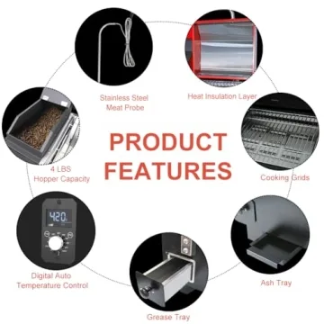 Hello.Dr Hello.Dr Portable Pellet Grill, Portable Pellet Smoker, Tabletop Smoker Grill 8 in 1 for RV Camping Tailgating RV Cooking BBQ, Outdoor Grills &Smokers Intelligent Temperature Control,Red