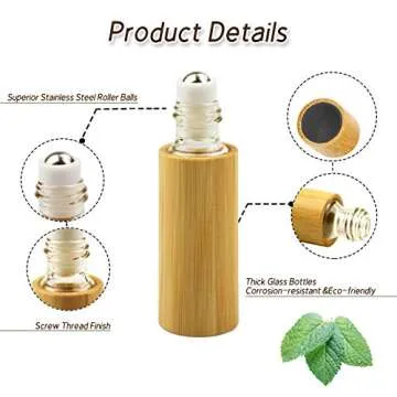 AUHOKY Bamboo Roll-On Bottles for Essential Oils - 12 Pcs
