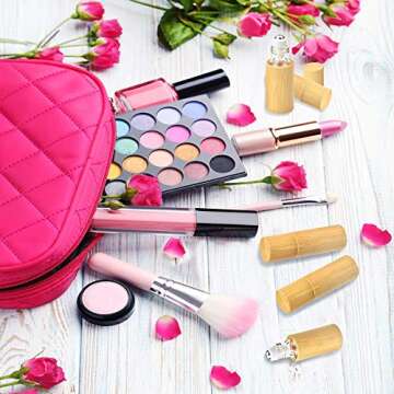 AUHOKY 12Pcs 5ml Bamboo Roll on Bottles for Essential Oils, Portable Massage Oil Bottle Clear Inner with Stainless Steel Roller Ball, Travel Perfumes Sample Lip Gloss Container (1 Opener)