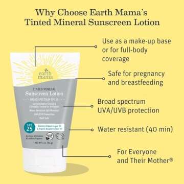 Earth Mama Tinted Mineral Sunscreen Lotion SPF 25, Contains Organic Argan and Red Raspberry Seed Oil, 3-Ounces