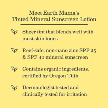 Earth Mama Tinted Mineral Sunscreen Lotion SPF 25, Contains Organic Argan and Red Raspberry Seed Oil, 3-Ounces
