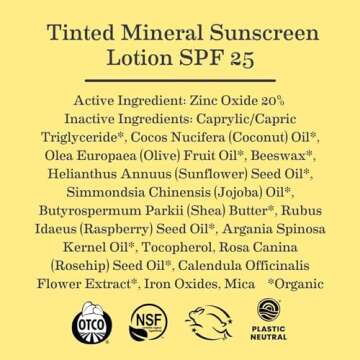 Earth Mama Tinted Mineral Sunscreen Lotion SPF 25, Contains Organic Argan and Red Raspberry Seed Oil, 3-Ounces