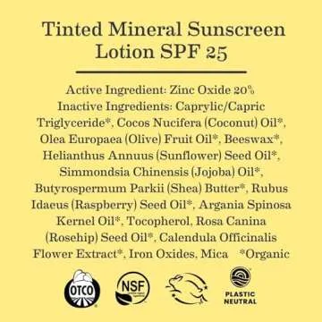Earth Mama Tinted Mineral Sunscreen Lotion SPF 25, Contains Organic Argan and Red Raspberry Seed Oil, 3-Ounces