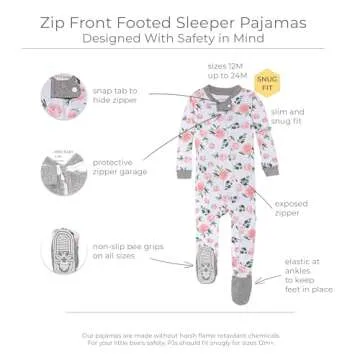 Burt's Bees Baby Girls Pajamas - Zip Front Non-slip Footed PJs, 100% Organic Cotton - Autumn Blooms ...