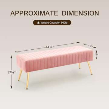 Furnimart 44 Inch Pink Velvet Ottoman Bench, Modern Upholstered Bedroom Benches Footrest Stool Indoor Bench for Entryway Living Room Bedroom Dining Room (Velvet-Pink)