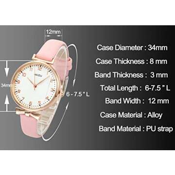 Top Plaza Womens Ladies Classic Simple Leather Analog Quartz Wrist Watch Rose Gold Case Arabic Numerals Casual Dress Watches(White)