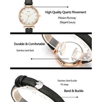 Top Plaza Womens Ladies Classic Simple Leather Analog Quartz Wrist Watch Rose Gold Case Arabic Numerals Casual Dress Watches(White)