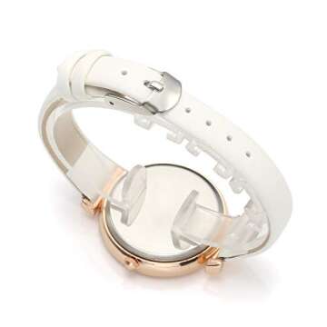 Top Plaza Womens Ladies Classic Simple Leather Analog Quartz Wrist Watch Rose Gold Case Arabic Numerals Casual Dress Watches(White)