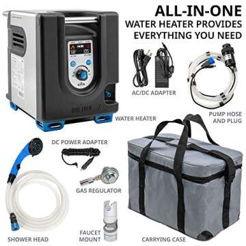 Hike Crew Portable Propane Water Heater & Shower Pump w/Built-in Battery | Compact Outdoor Cleaning & Showering System w/LCD, Safety Shutoff & Carry Case, Instant Hot Water for Camping & Hiking