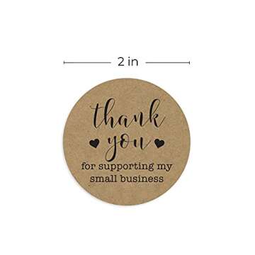 2" Round Kraft Thank You for Supporting My Small Business Stickers / 500 Brown Kraft Customer Appreciation Labels/Natural Kraft Small Business Envelope Seals/Made in The USA