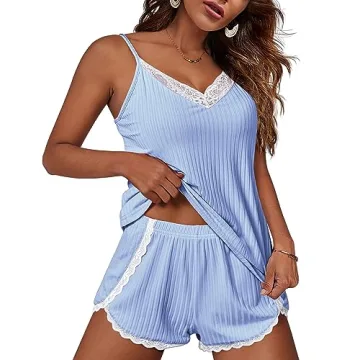 Ekouaer Women's Sexy Lingerie Pajama Set - Soft Cami Shorts Nightwear