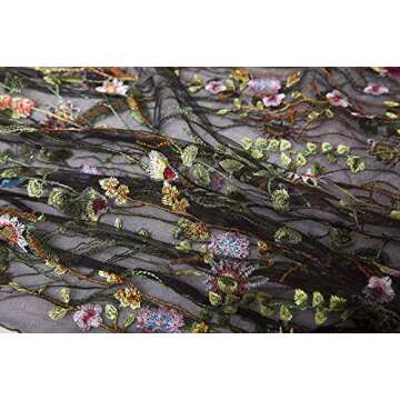 BaronHong Women's Floral Embroidered Tulle Prom Maxi Dress with Cami Dress 3/4 Sleeves(Black,M)