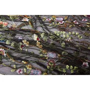 BaronHong Women's Floral Embroidered Tulle Prom Maxi Dress with Cami Dress 3/4 Sleeves(Black,M)